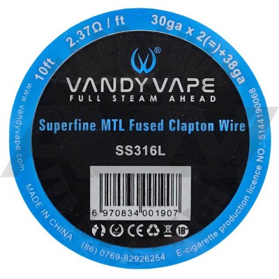 MTL Superfine Fused Clapton Wire SS316L 30x2+38 ga 10ft - Vandy MTL SS316L Fused Clapton MTL Superfine Fused Clapton Wire SS316L 30x2+38 ga 10ft - Wire & Wicks
