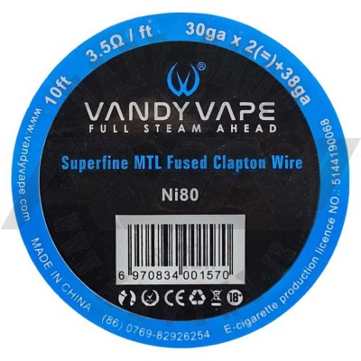 MTL Superfine Fused Clapton Wire Ni80 30x2+38 ga 10ft - Vandy MTL Ni80 Fused Clapton MTL Superfine Fused Clapton Wire Ni80 30x2+38 ga 10ft - Wire & Wicks