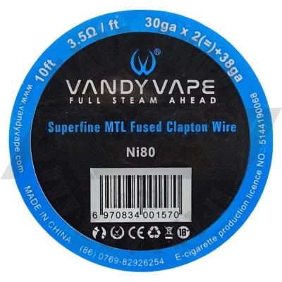 MTL Superfine Fused Clapton Wire Ni80 30x2+38 ga 10ft - Wire & Wicks